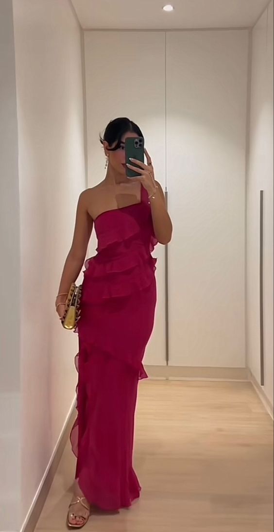 Sexy Sheath One Shoulder Chiffon Hot Pink Prom Dresses P1763 PreppyDress Sexy Sheath One Shoulder Chiffon Hot Pink Prom Dresses P1763 PreppyDress