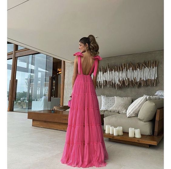 New Hot Pink Backless Long Prom Dress V Neck Formal Gown P1773 PreppyDress New Hot Pink Backless Long Prom Dress V Neck Formal Gown P1773 PreppyDress