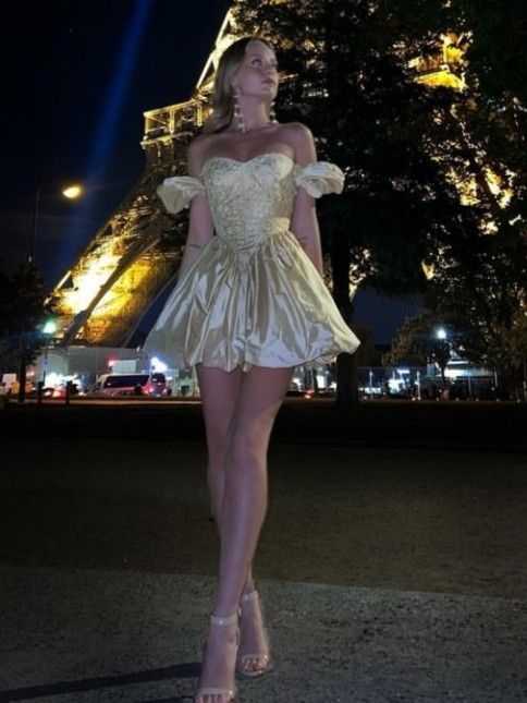 Sexy A line 18th Gold Lace Birthday Dresses Short Birthday Outfits P18 PreppyDress Sexy A line 18th Gold Lace Birthday Dresses Short Birthday Outfits P18 PreppyDress