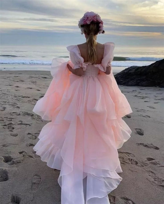 Sexy High Low Rosa Lange Ballkleider P1815