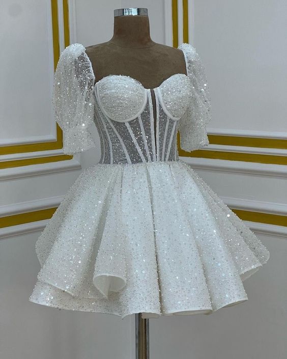 Sparkly A line Short Cocktail Dresses White Sequin 18th Birthday Outfits P1817 - Same as Picture / US2 Sparkly A line Short Cocktail Dresses White Sequin 18th Birthday Outfits P1817 - Same as Picture / US2