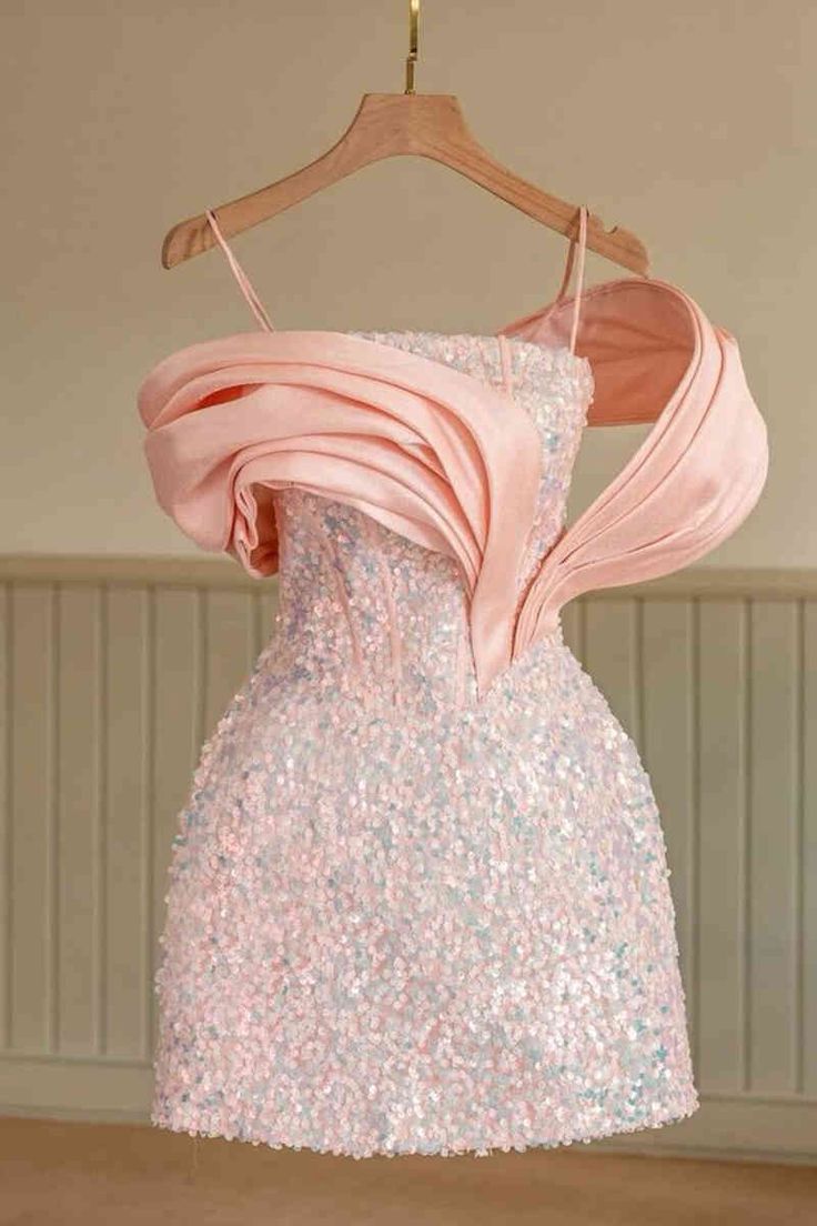 Chic Straps Pink Sequind Mini Homecoming Dress 18th Birthday Outfits P1830 - Same as Picture / US2 Chic Straps Pink Sequind Mini Homecoming Dress 18th Birthday Outfits P1830 - Same as Picture / US2