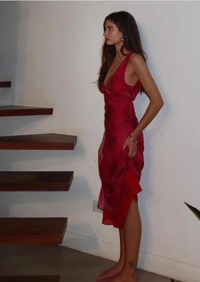 Beautiful Mermaid Prom Gown Red Floral Prom Dresses P1860