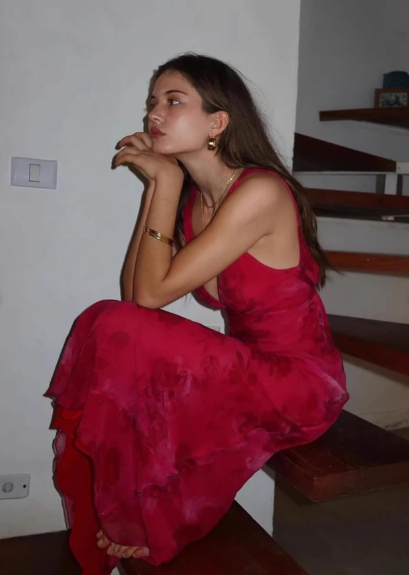 Beautiful Mermaid Prom Gown Red Floral Prom Dresses P1860