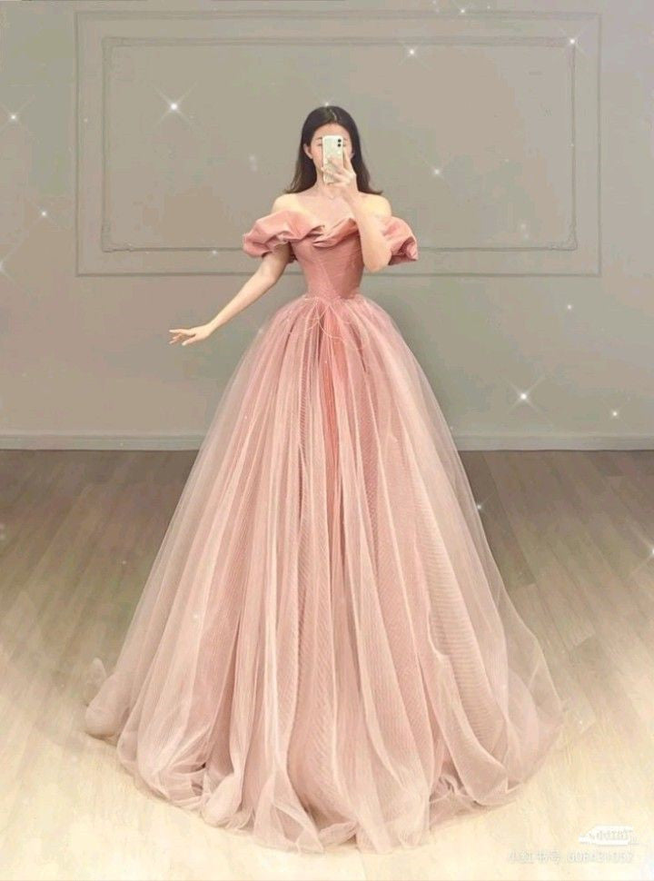 Simple A line Pink Long Tulle Prom Dresses 22th Birthday Outfit P1932 PreppyDress Simple A line Pink Long Tulle Prom Dresses 22th Birthday Outfit P1932 PreppyDress