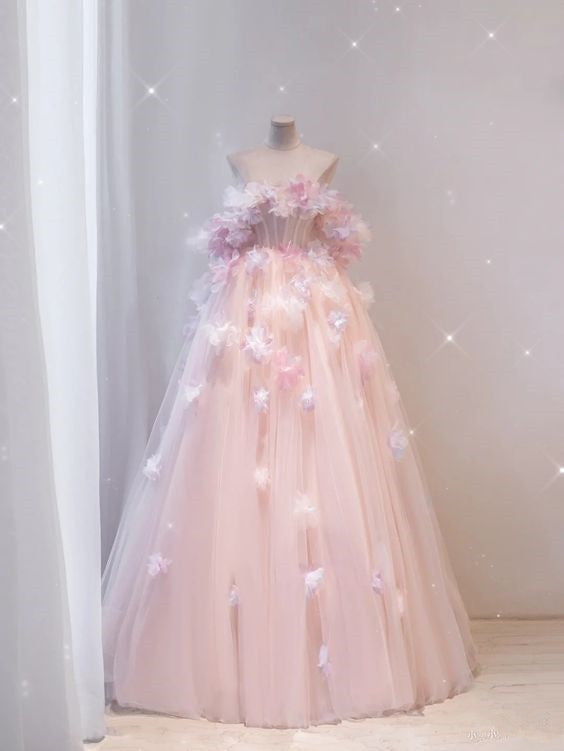 Fairy Ball Gown Strapless Pink Tulle Prom Dresses Long Party Dress P19 Fairy Ball Gown Strapless Pink Tulle Prom Dresses Long Party Dress P19