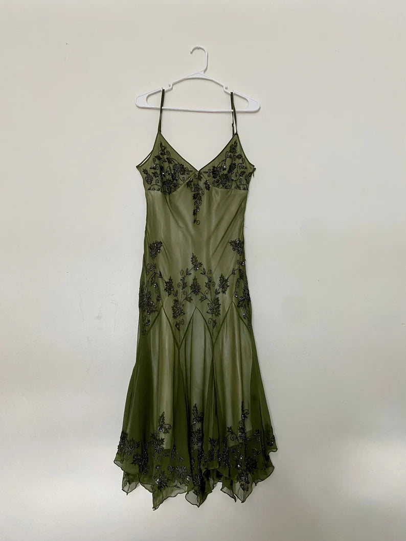 Vintage A line Straps Green Prom Dresses 22th Birthday Outfit P1973