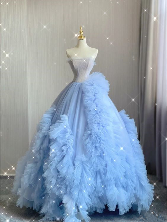 Ball Gown Strapless Blue Tulle Sweet 16 Dresses P2042