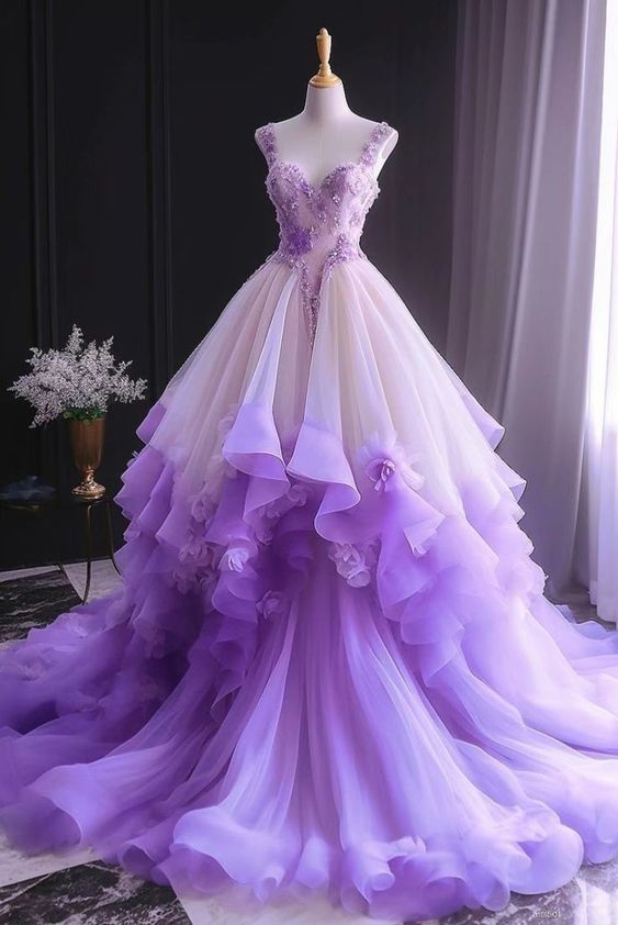 Ball Gown Straps Lilac Organza Sweet 16 Dresses P2044 AS PHOTO US2