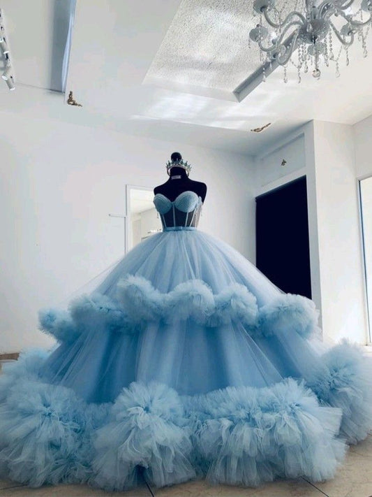 Ball Gown Strapless Blue Sweet 16 Dresses P2050