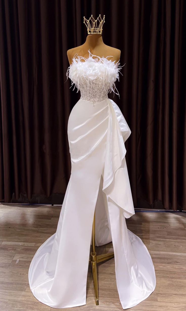 Vintage Mermaid Long Slit White Wedding Dresses P2074 PreppyDress Vintage Mermaid Long Slit White Wedding Dresses P2074 PreppyDress