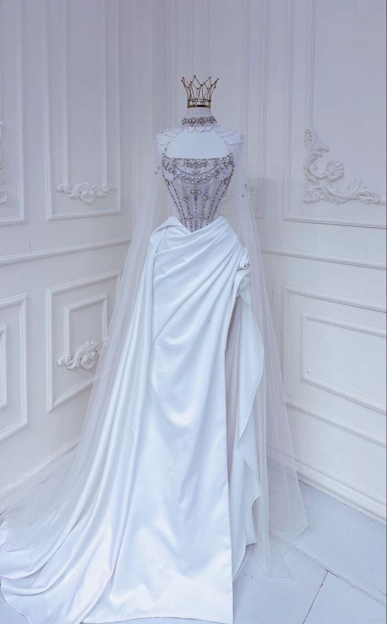 Vintage Mermaid Strapless Long Slit White Wedding Dresses P2092