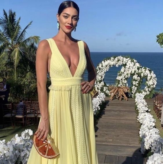 Sexy A Line Chiffon Yellow Prom Dresses 21th Birthday Outfit P2105