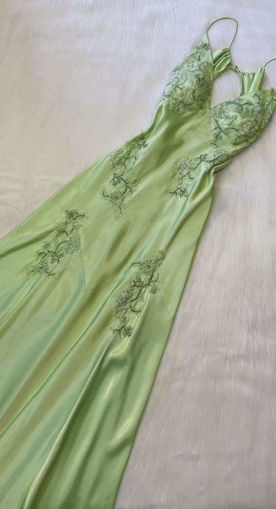 Sexy A Line Sage Green Satin Prom Dresses 21th Birthday Outfit P2107