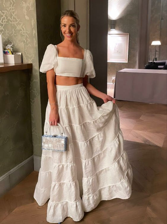 Elegant 2 Pieces Long White Prom Dress 22th Birthday Outfits P2140