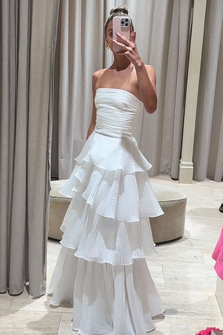 Elegant Ball Gown 2 Pieces Long White Tiered Prom Dress 21th Birthday Outfits P2144 - WHITE / US2 Elegant Ball Gown 2 Pieces Long White Tiered Prom Dress 21th Birthday Outfits P2144 - WHITE / US2