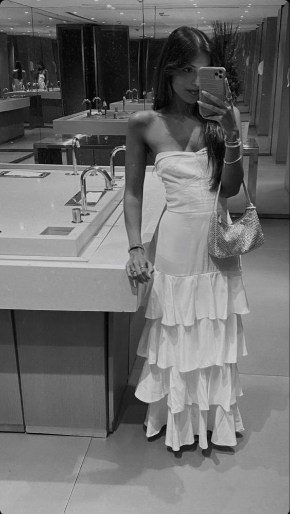 Elegant A line Strapless Long White Tiered Prom Dress 21th Birthday Outfits P2145