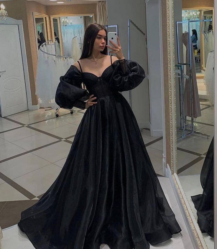 A line Off The Shoulder Long Sleeves Black Slit Prom Dress 21th Birthd A line Off The Shoulder Long Sleeves Black Slit Prom Dress 21th Birthd