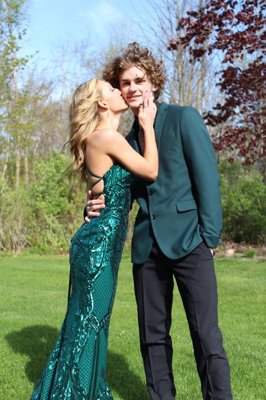 Mermaid Straps Green Sequin Long Prom Dresses Formal Dress P2209
