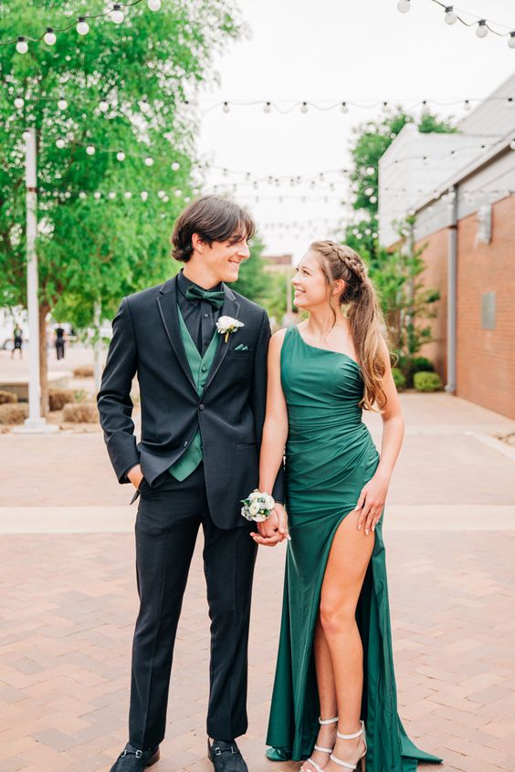 Dress Emerald Green Prom Tux Simple Mermaid Dark Green Slit Long