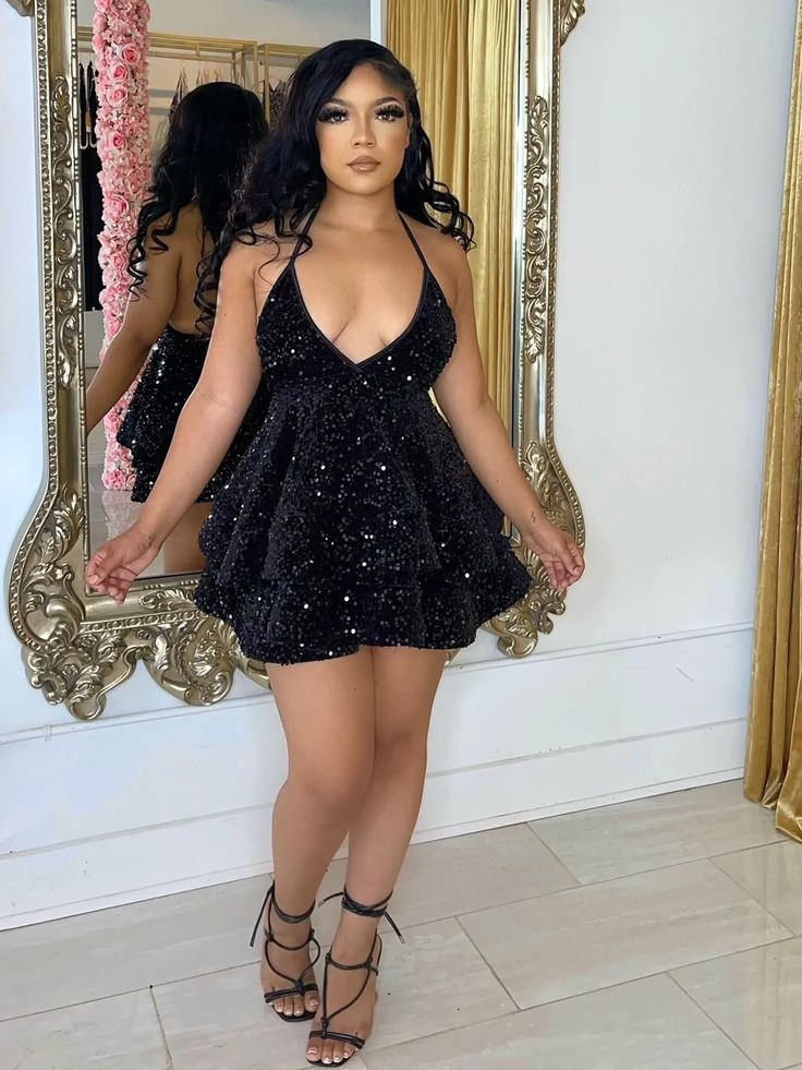 Cute A line Halter Sequin Short Black Homecoming Dress P2266 PreppyDress Cute A line Halter Sequin Short Black Homecoming Dress P2266 PreppyDress