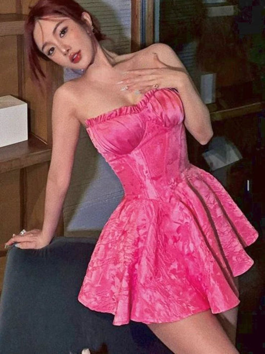 Sexy A line Strapless Short Pink Homecoming Dress P2272
