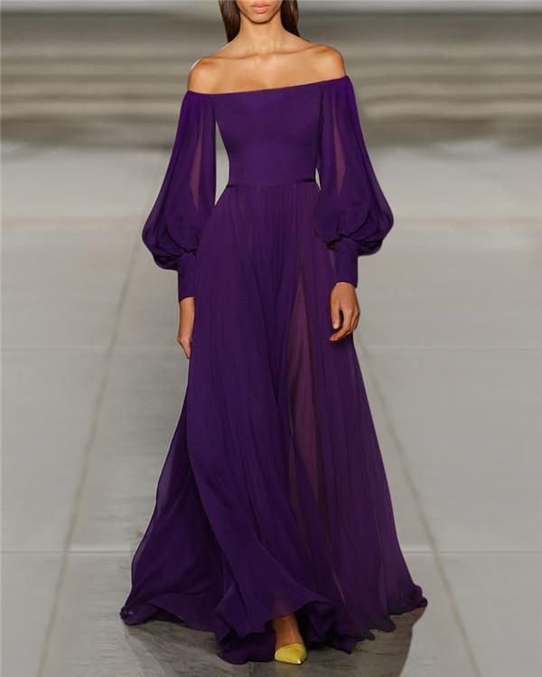 Pretty A Line Off The Shoulder Grape Chiffon Prom Dresses Long Evening PreppyDress Pretty A Line Off The Shoulder Grape Chiffon Prom Dresses Long Evening PreppyDress
