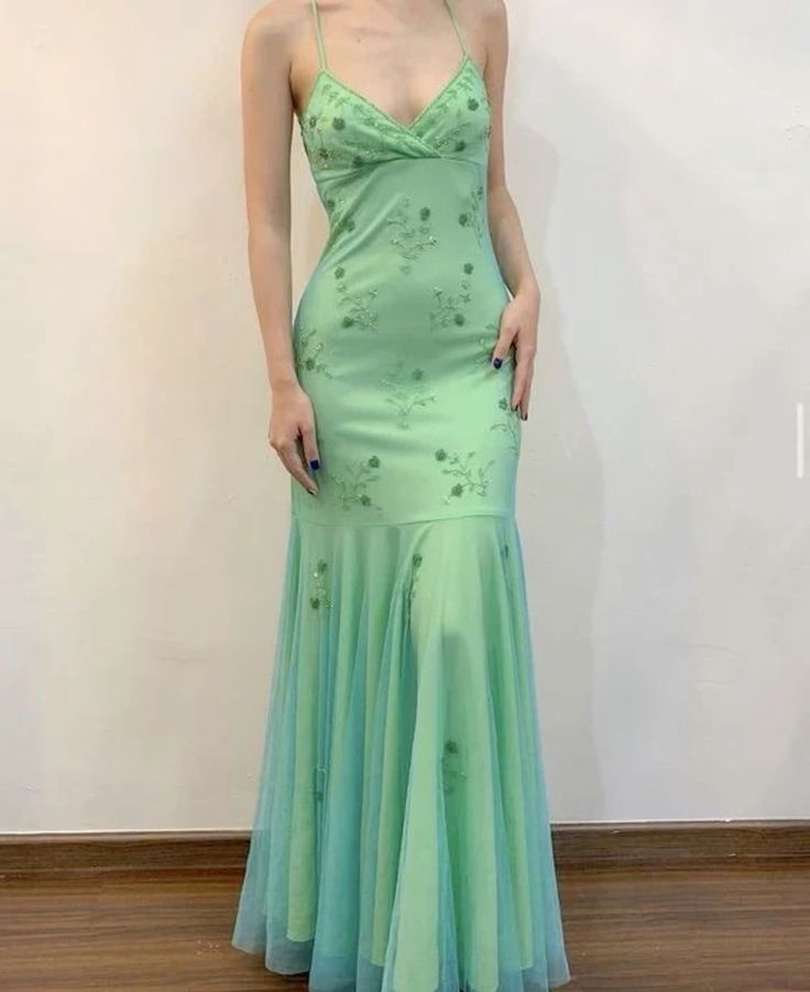Beautiful Mermaid Spaghetti Straps Mint Green Long Prom Dresses Evenin PreppyDress Beautiful Mermaid Spaghetti Straps Mint Green Long Prom Dresses Evenin PreppyDress