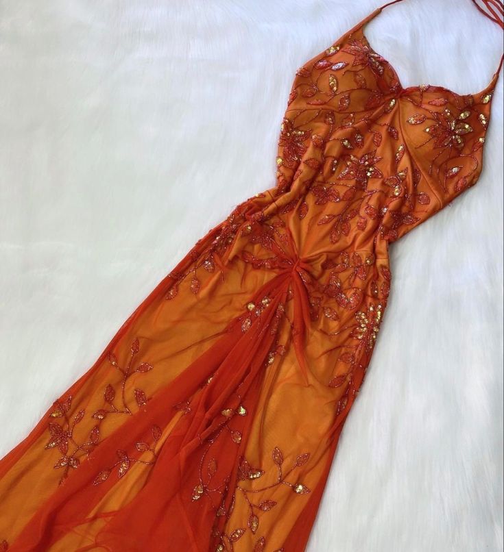 Beautiful A line Spaghetti Straps Orange Chiffon Prom Dress With Beads P2317 - AS PHOTO / US2 Beautiful A line Spaghetti Straps Orange Chiffon Prom Dress With Beads P2317 - AS PHOTO / US2