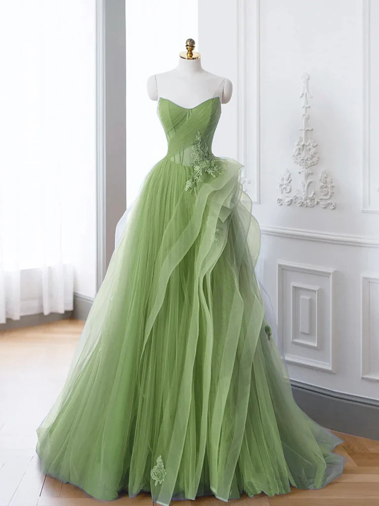 New Arrival A-Line Tulle Lace Green Long Prom Dress, Green lace Long F PreppyDress New Arrival A-Line Tulle Lace Green Long Prom Dress, Green lace Long F PreppyDress