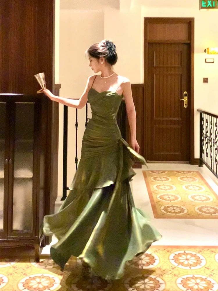 Pretty Mermaid Spaghetti Straps Olive Green Long Prom Dresses Evening PreppyDress Pretty Mermaid Spaghetti Straps Olive Green Long Prom Dresses Evening PreppyDress