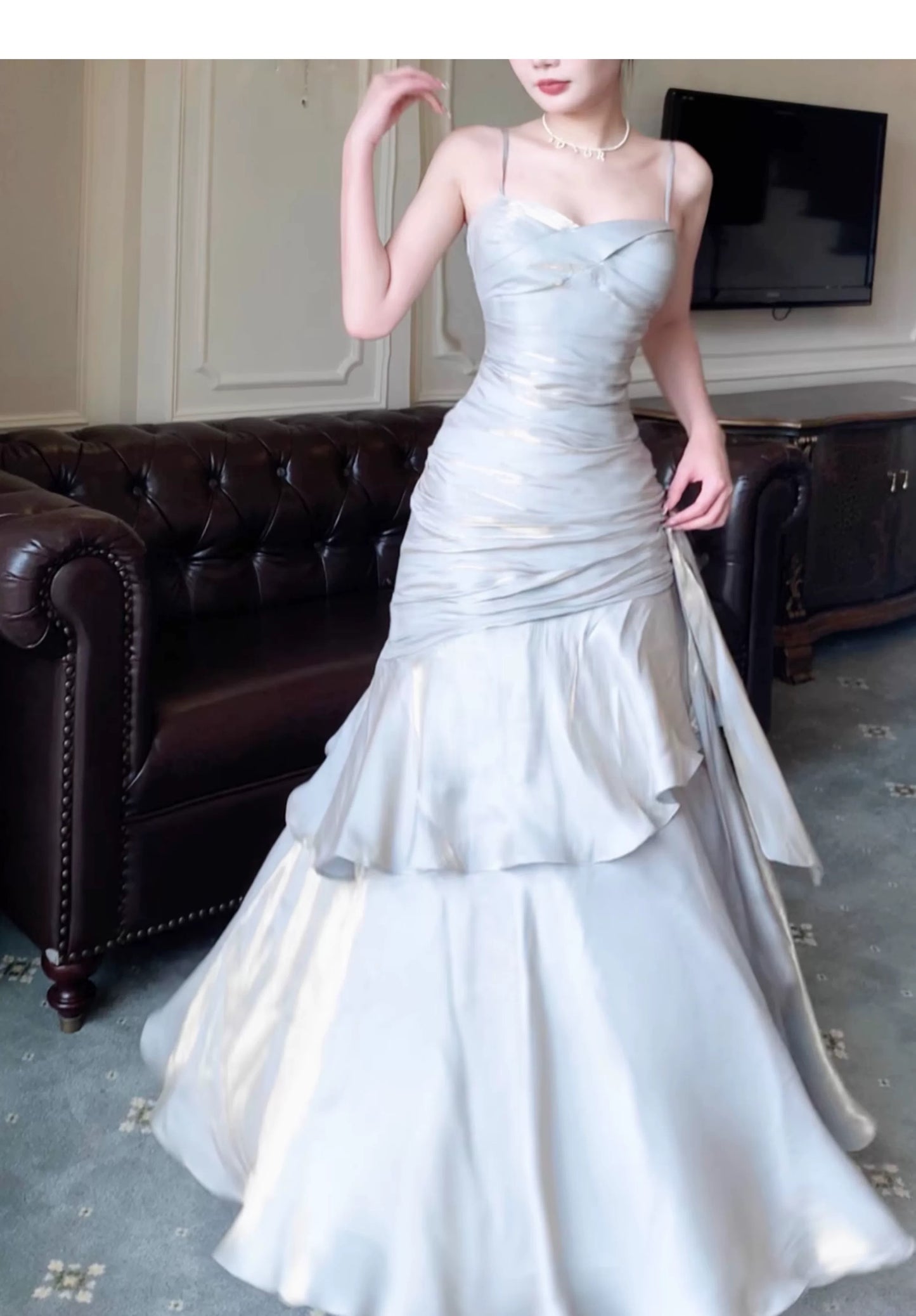 Modest Mermaid Spaghetti Straps Long Prom Dresses Birthday Party Dress Evening Gowns P2356