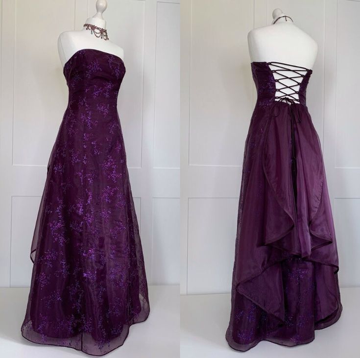 Chic Ball Gown Strapless Grape Tulle Evening Dress Long Prom Dresses P2367