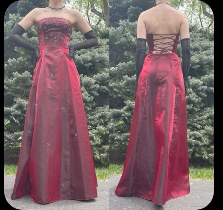 Pretty A Line Strapless Red Floor Length Evening Dress Tulle Prom Dresses P2380