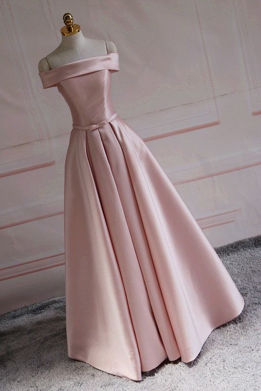 Modest Pink Satin Off The Shoulder Long Bridesmaid Dress Prom Dresses P2414 - AS PHOTO / US2 Modest Pink Satin Off The Shoulder Long Bridesmaid Dress Prom Dresses P2414 - AS PHOTO / US2