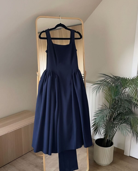 Cute A line Straps Pink Satin Tea Length Prom Dress With Bow P2416