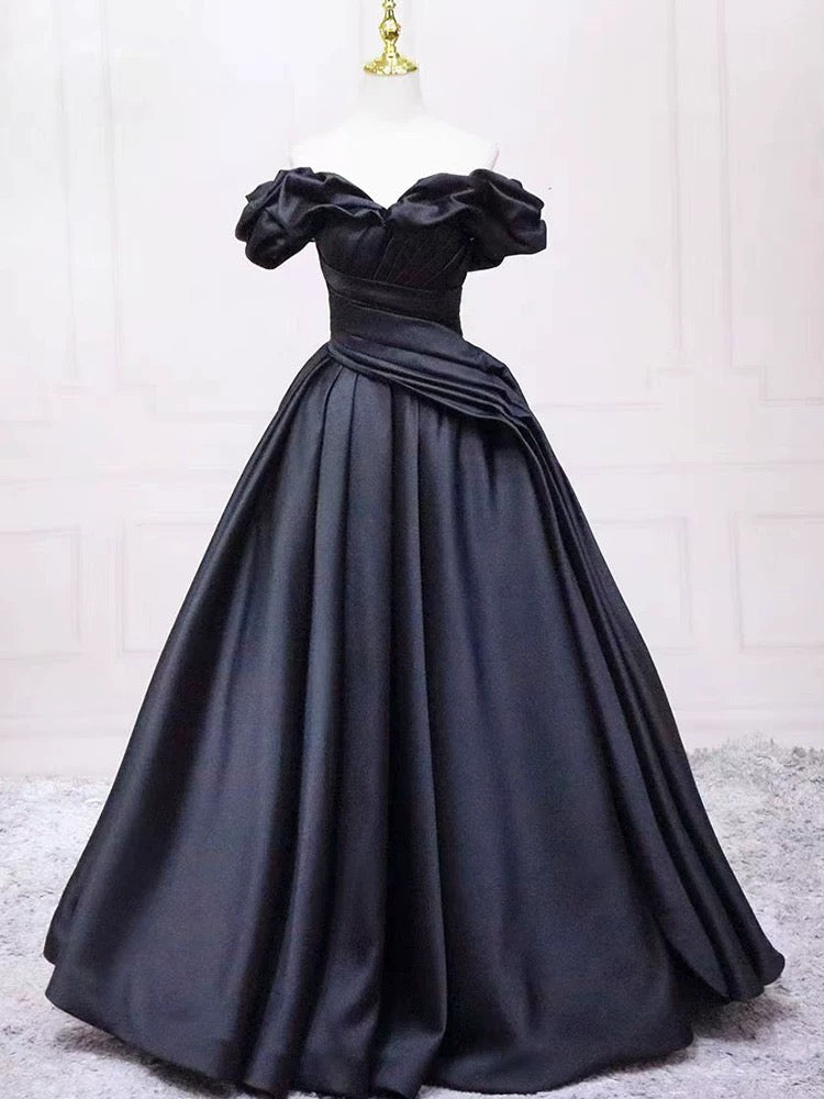 Pretty Ball Gown Off The Shoulder Black Satin Prom Dresses Evening Dre PreppyDress Pretty Ball Gown Off The Shoulder Black Satin Prom Dresses Evening Dre PreppyDress