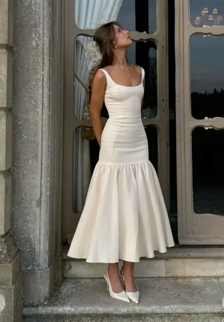 Vintage Mermaid Square Neckline White Ruffles Long Prom Dress Formal D PreppyDress Vintage Mermaid Square Neckline White Ruffles Long Prom Dress Formal D PreppyDress