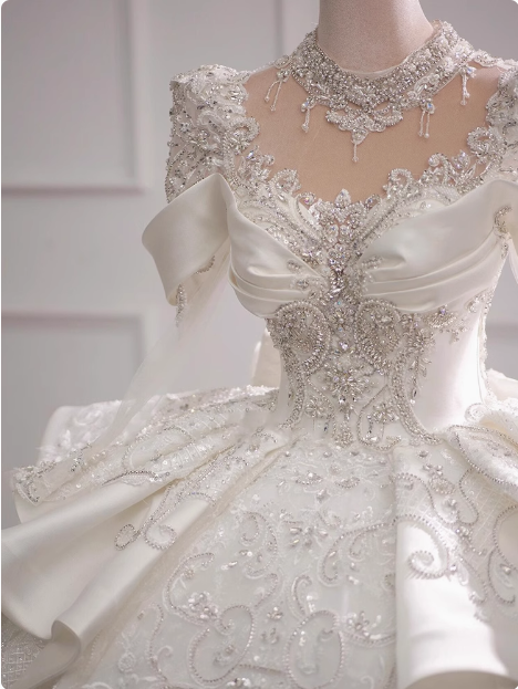Long Sleeve French Style Sparkling Rhinestone Floor-Length Princess We – PreppyDress