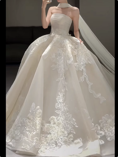 White French style tube top embroidered simple light wedding dress P24 PreppyDress White French style tube top embroidered simple light wedding dress P24 PreppyDress