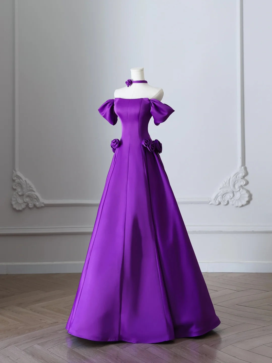 Unique charming purple satin A-line simple light prom dress P2505