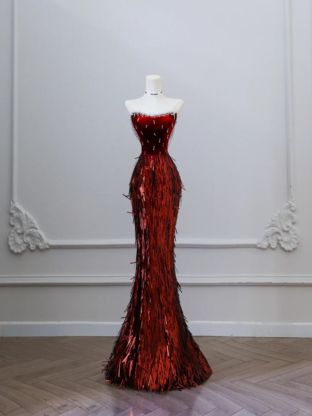 Unique Red Mermaid Velvet Beaded Fitted Floor-Length Prom Dress P2511 PreppyDress Unique Red Mermaid Velvet Beaded Fitted Floor-Length Prom Dress P2511 PreppyDress