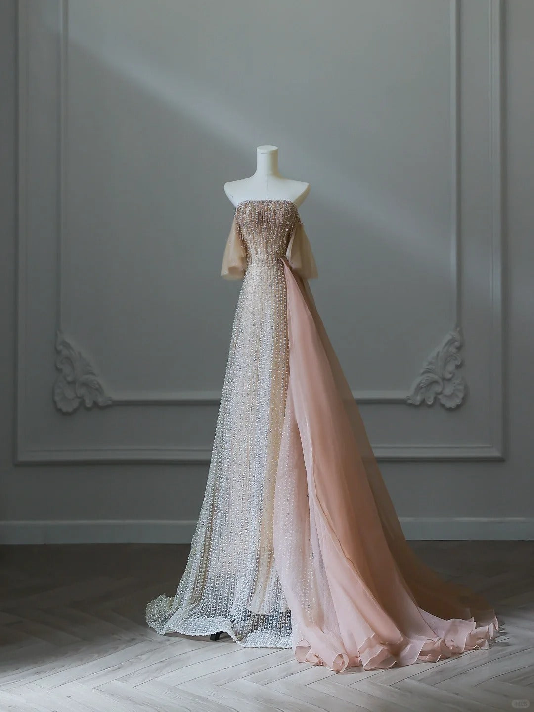 Elegant Champagne Tassel One Shoulder Beaded Prom Dress P2539