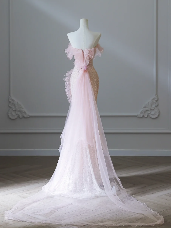 Elegant Pink Mermaid One Shoulder Beaded Prom Dress P2549
