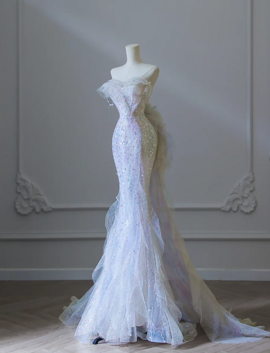 Dreamy Lilac Mermaid Tulle Sequin Prom Dress P2550