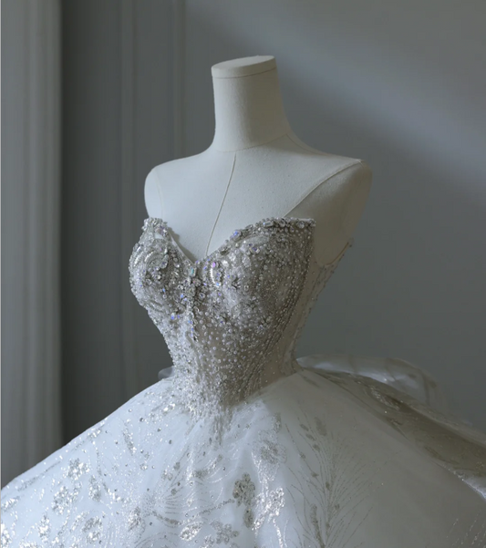 Dreamy Princess Strapless Rhinestone Back Strap Floor-Length Wedding Dress P2558