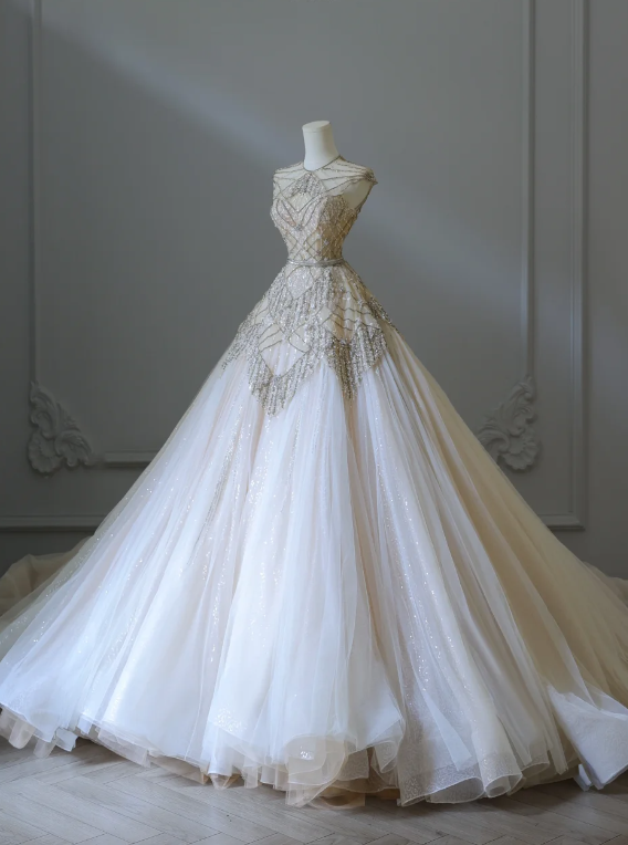 Luxurious Champagne Sleeveless Beaded Rhinestone A-Line Floor-Length T PreppyDress Luxurious Champagne Sleeveless Beaded Rhinestone A-Line Floor-Length T PreppyDress