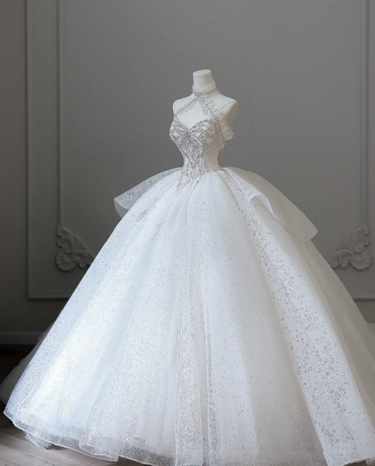 Dreamy Princess Sweet Butterfly on the Chest Shiny Tulle A-line Wedding Dress P2602