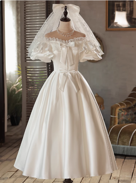 open lace back dress White One-Shoulder Satin Midi Dress main image 0
