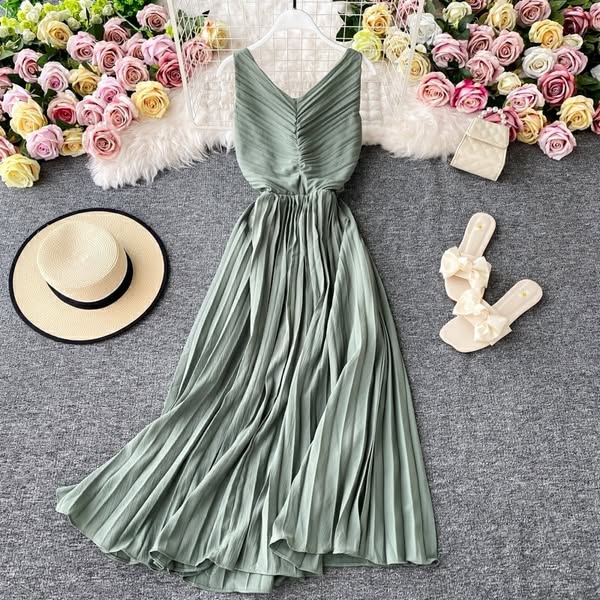 Simple V-neck Dress Sleeveless Dress P267